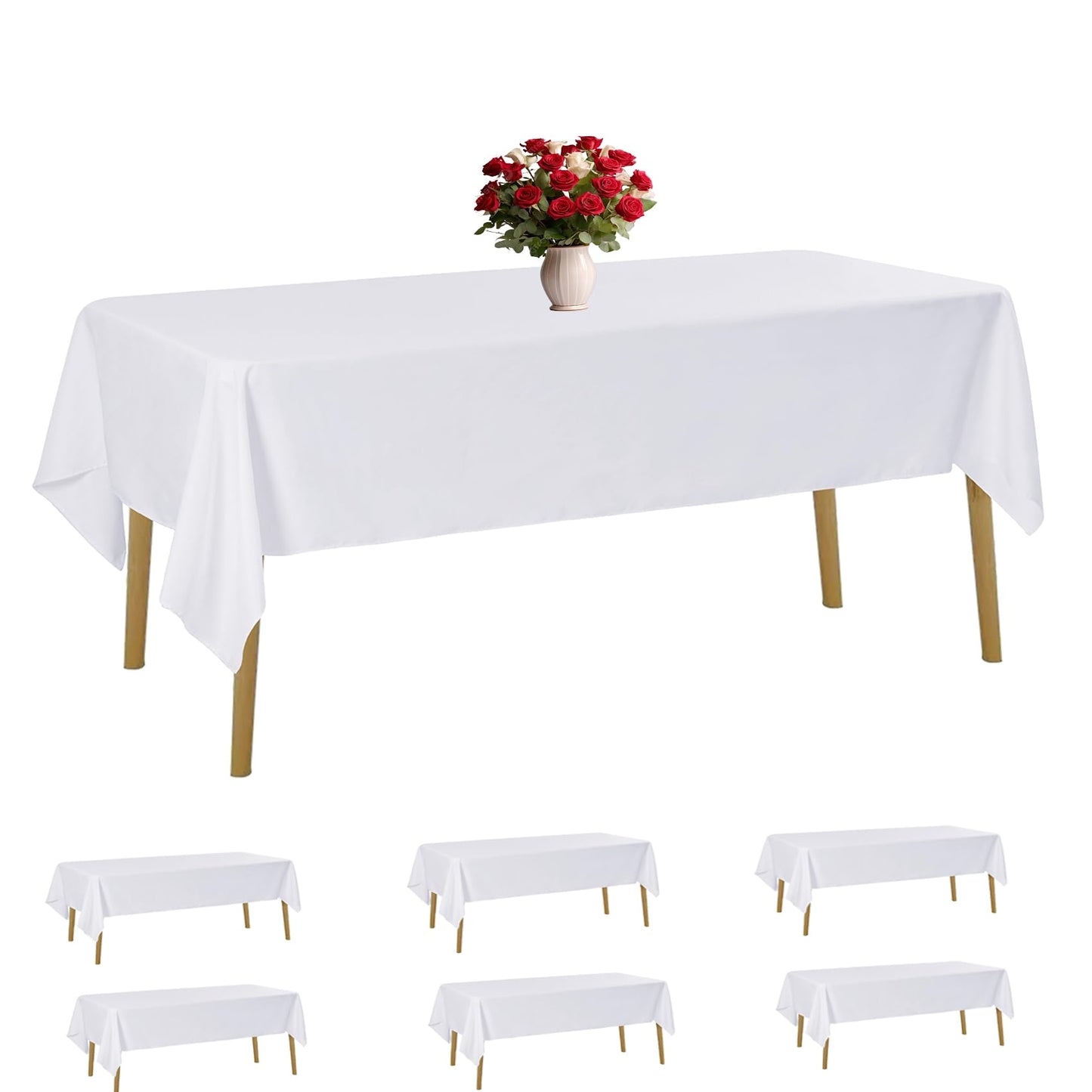 6 Pack White Tablecloth 60 x 120 Inch Table Cloth for 8 Foot Rectangle Tables, Wrinkle Resistant Washable Polyester Fabric Table Covers for Party, Wedding,Dining,and Banquet