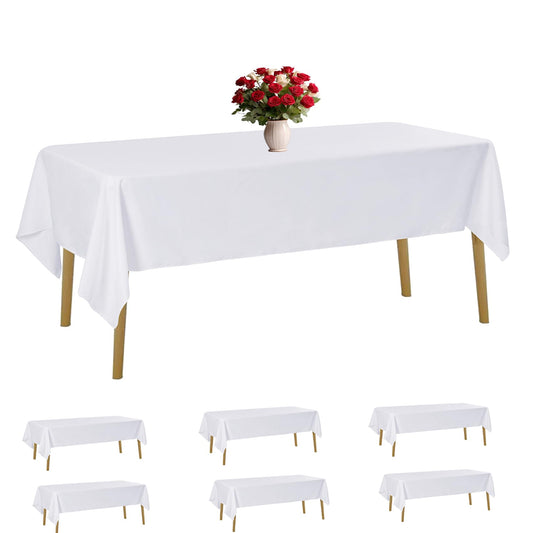6 Pack White Tablecloth 60 x 120 Inch Table Cloth for 8 Foot Rectangle Tables, Wrinkle Resistant Washable Polyester Fabric Table Covers for Party, Wedding,Dining,and Banquet