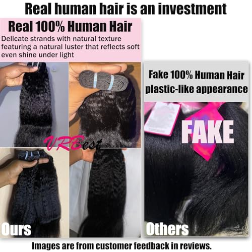 Kinky Straight Human Hair Bundles 16 18 20 Inch 12A 100% Unprocessed Brazilian Virgin Hair 3 Bundles Yaki Straight Bundles for Black Women Quick Weave Natural Black Color