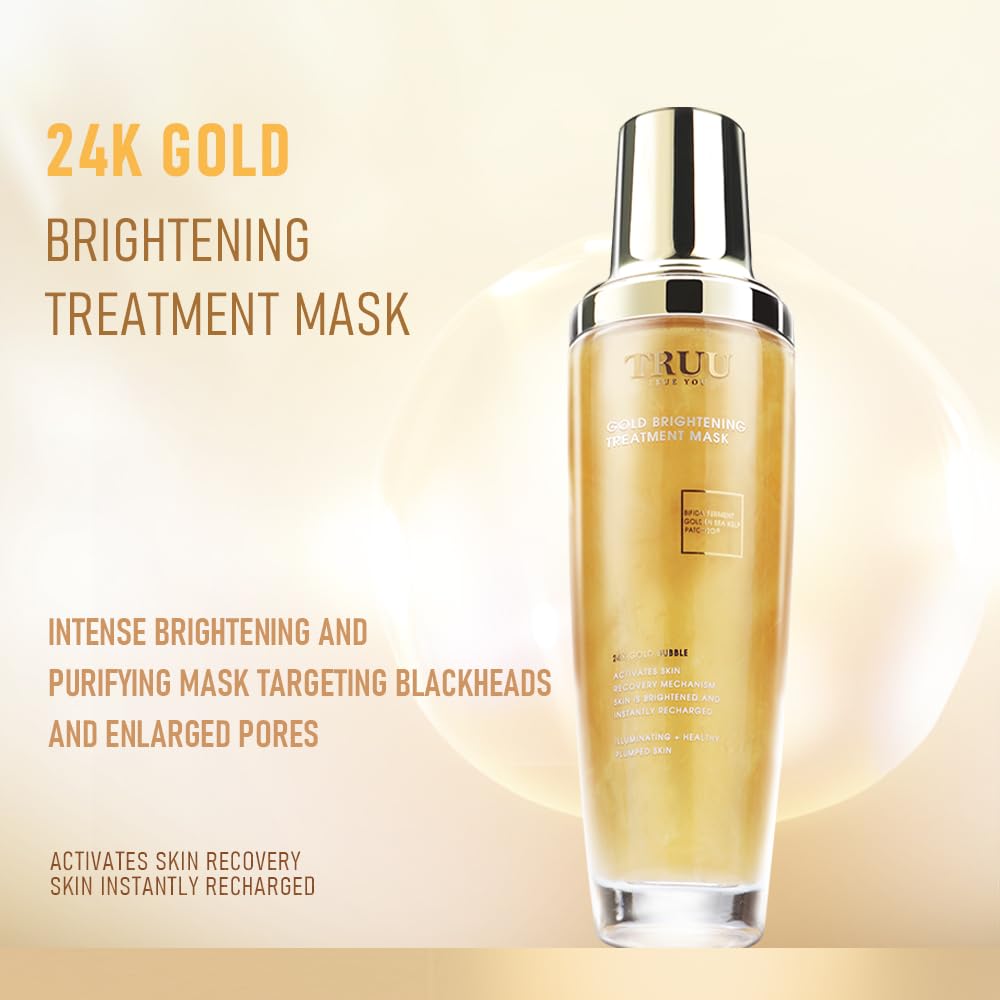 TRUU Gold Brightening Treatment Mask – Rejuvenating Probiotic Mask with 24K Gold Bubbles – Deep Purification & Skin Renewal for Brightened, Smooth, and Poreless Complexion | 4 Fl. Oz