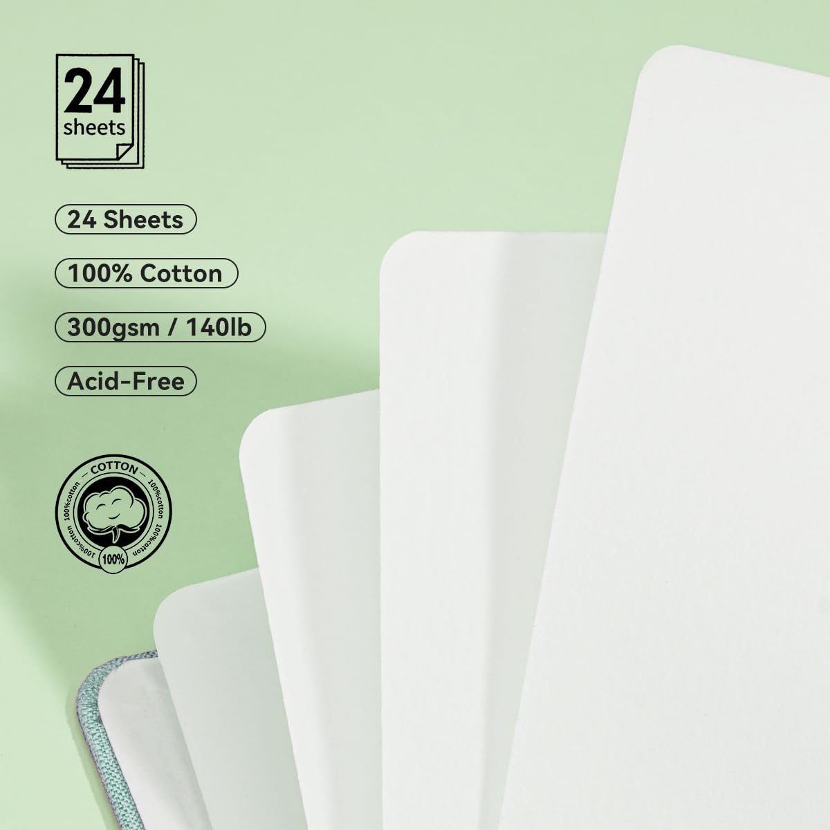 Lightwish Square Watercolor Journal,2 Pack Total 48 Sheets 100% Cotton,300gsm/140lb,Acid-Free,Hot Press Watecolor Sketchbook for Artists Adults Students,4.7 * 4.7 Inches(Light Green)