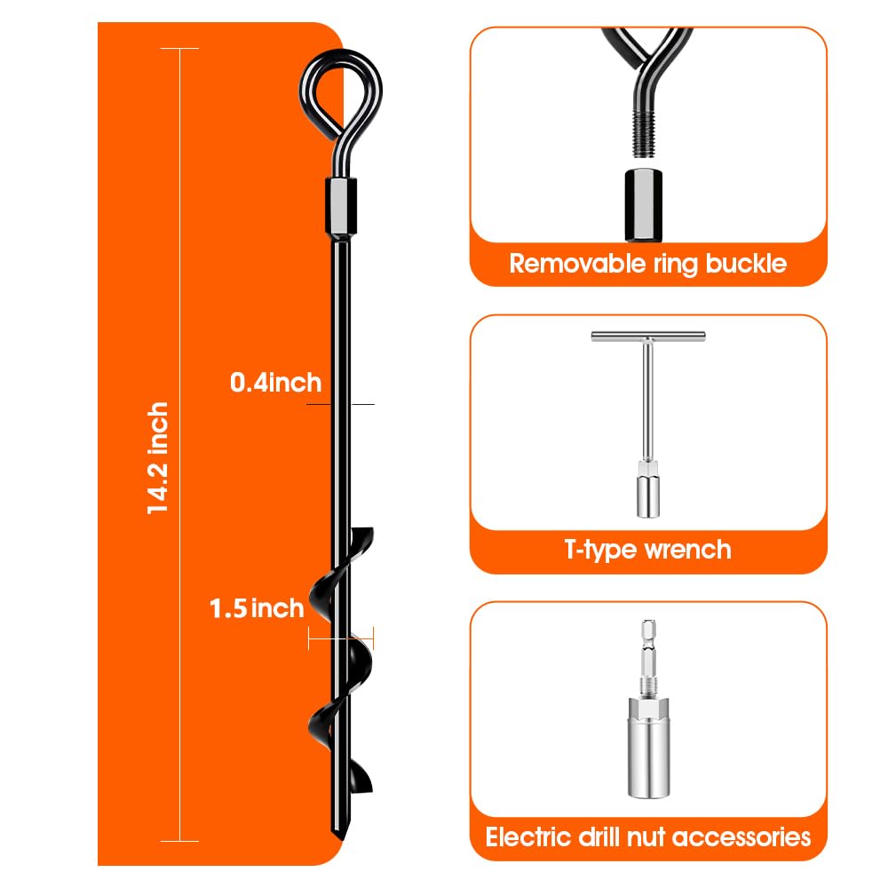 Ground Anchors, Trampoline Anchors Heavy Duty Screw in Ground Anchors 8Pack，Tent Stakes for Camping Tent, Trampoline, Canopies, Carports, Sheds, Swing Sets,14in Ground Anchors for High Winds, Black