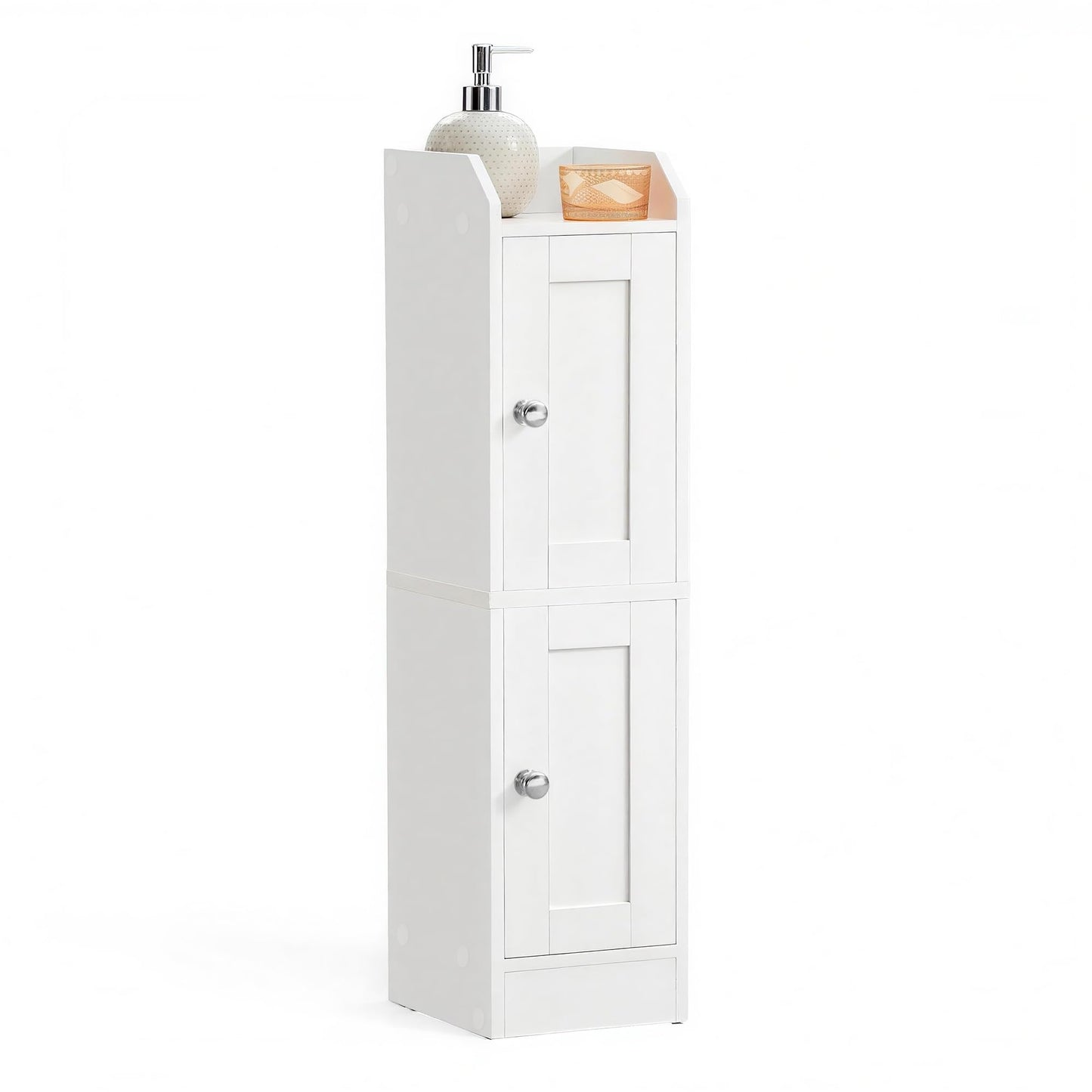 VASAGLE Siren Collection - Slim Storage Cabinet with Reversible Doors, Small Storage Corner Floor Cabinet, Narrow Orgnizer, Adjustable Shelves, Farmhouse, Cloud White UBBK312WB01S