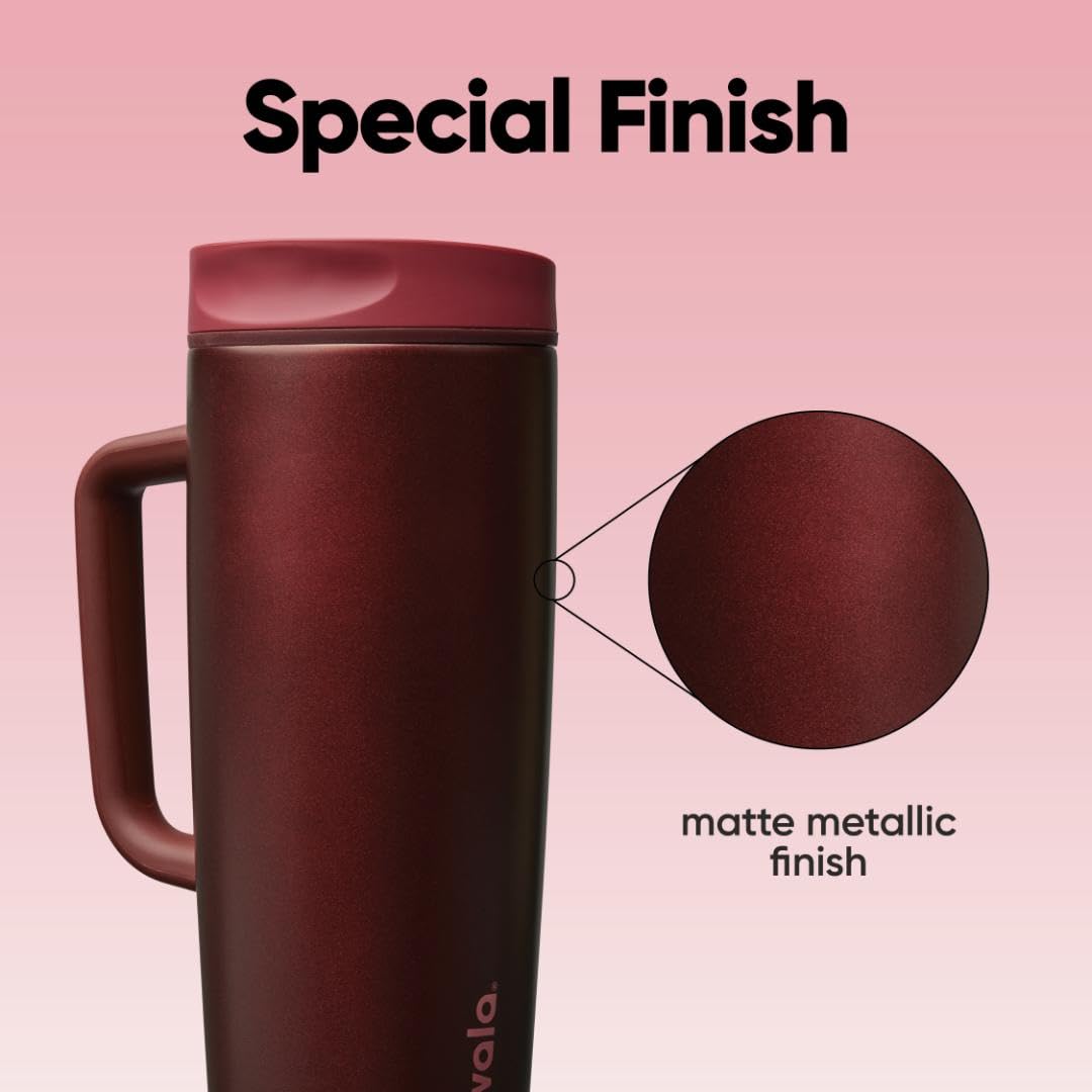 Owala SmoothSip Slider Stainless Steel Insulated Travel Mug with Handle, 100% Leak Proof, For Hot and Cold Drinks, Travel Friendly with Sliding Lock Lid, BPA Free, 24 oz, Black Cherry