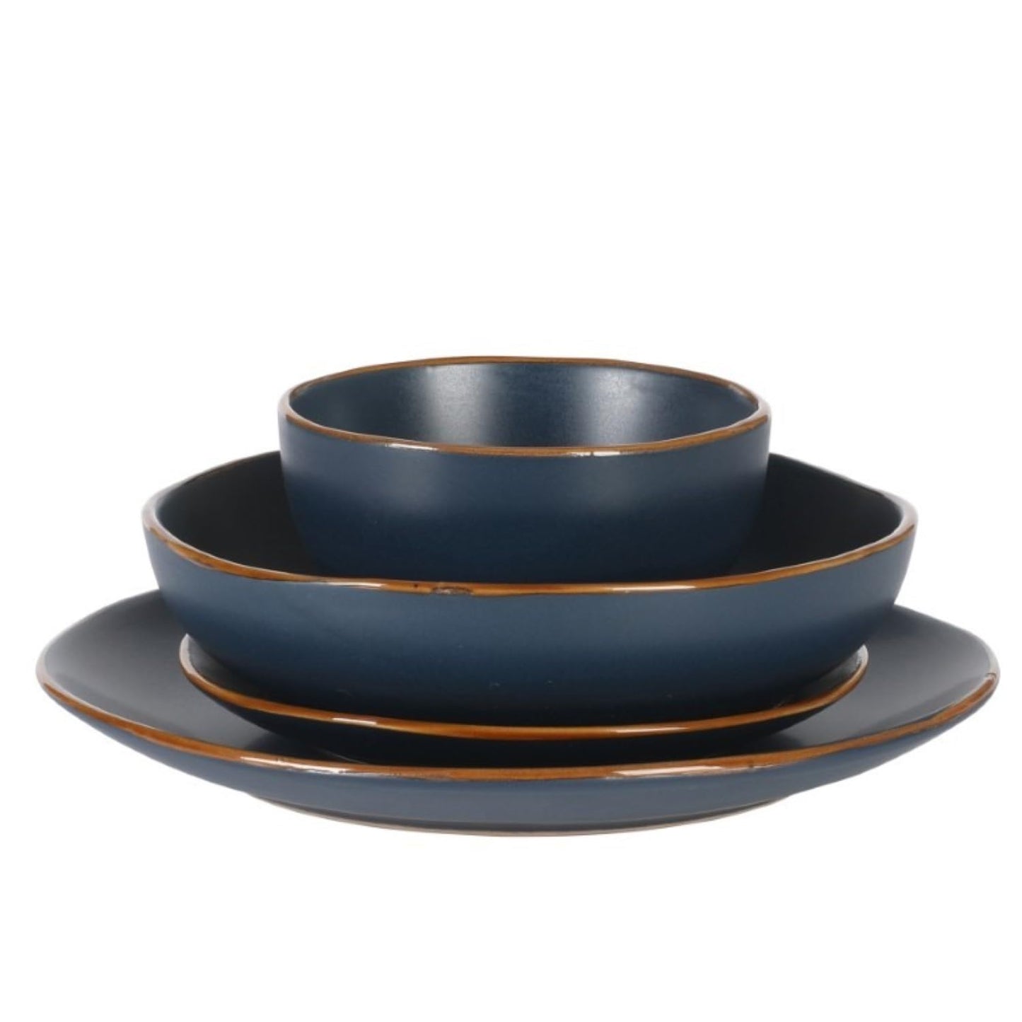 Gibson Home Hazeltine 16-Piece Navy Blue Stoneware Dinnerware Set – Plates and Bowls, Durable Ceramic Kitchen Dinner Set