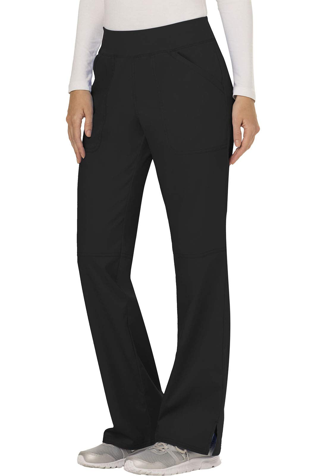 Cherokee Women's Mid Rise Straight Leg Pull-on Pant, Black, Large