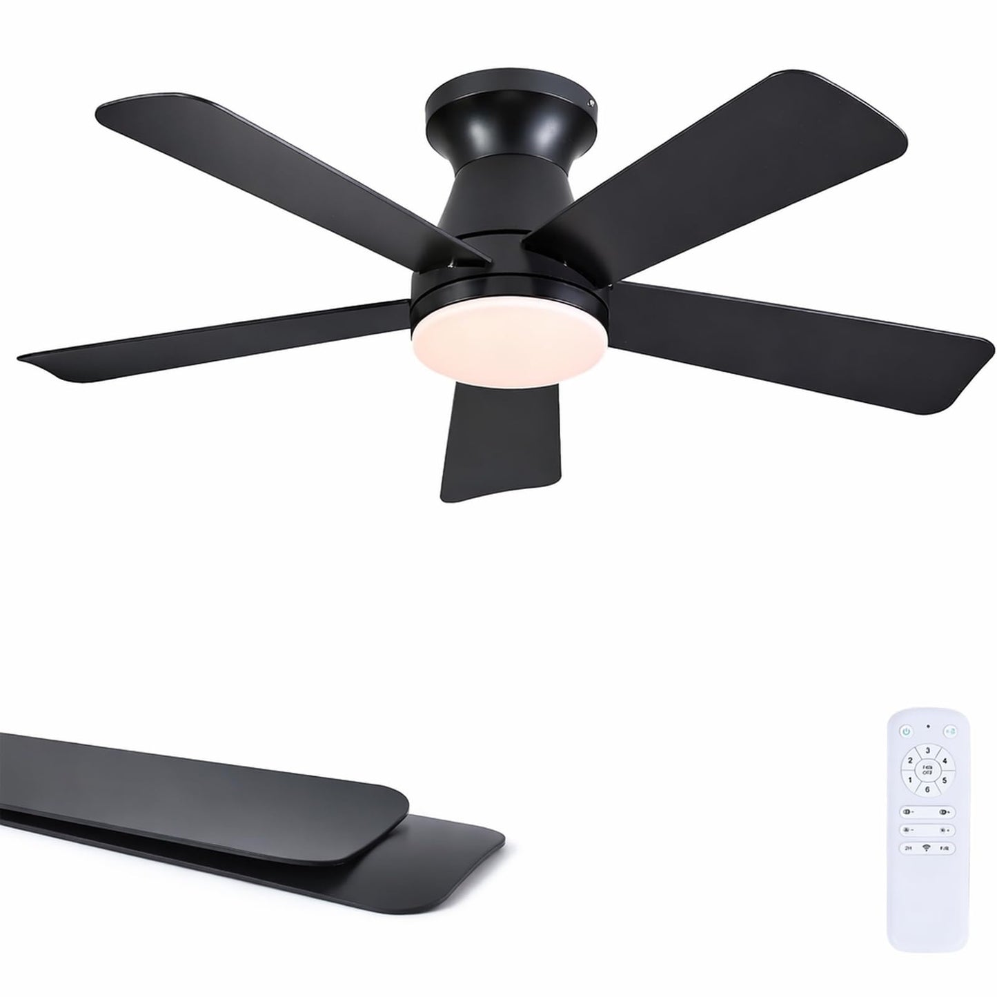 Goniyado 41" Black Low Profile Ceiling Fans with Lights and Remote, Modern Flush Mount Ceiling Fan Light with Quiet Reversible DC Motor for Bedroom Kitchen