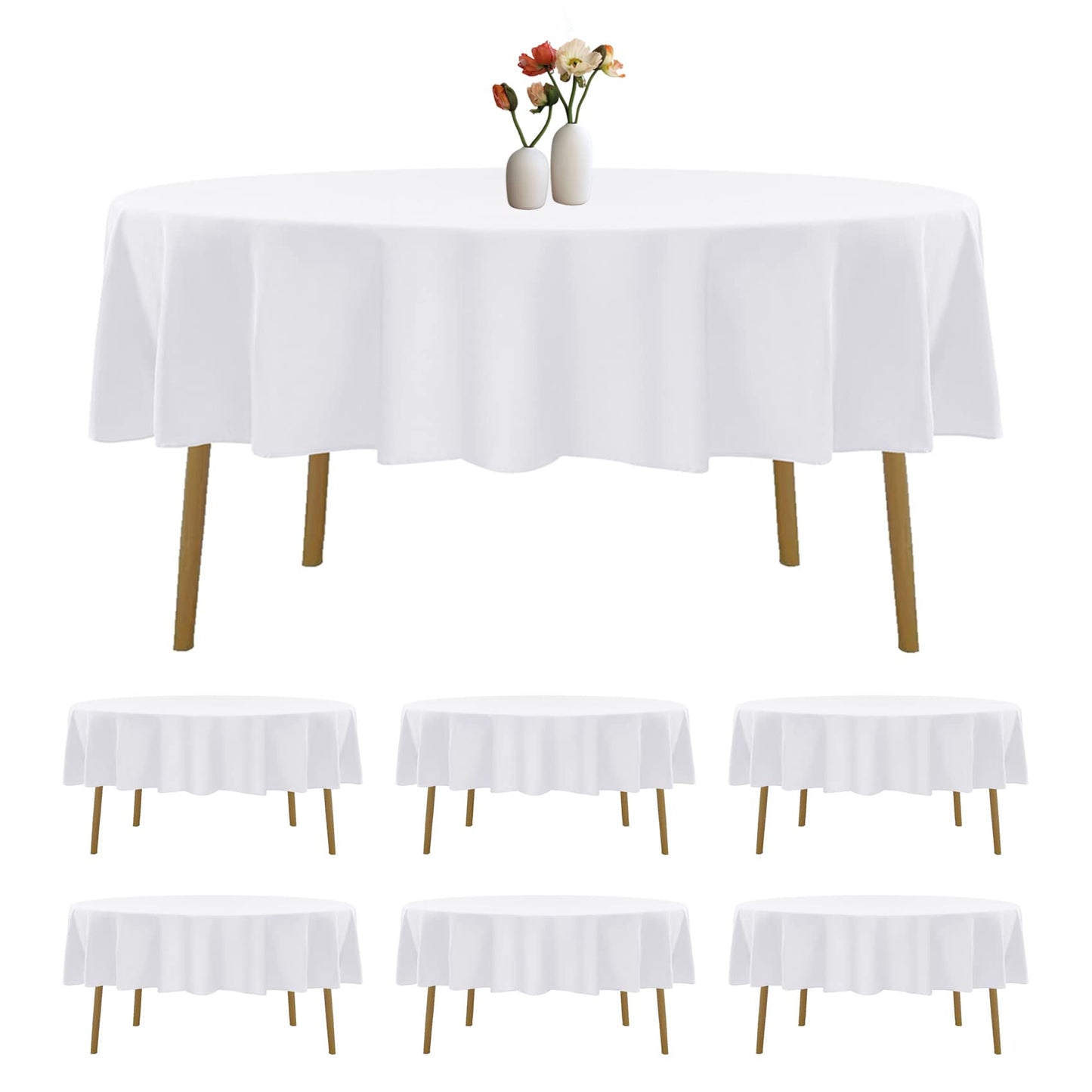 6 Pack Round Tablecloth 90 Inches White Table Cloth Stain and Wrinkle Resistant Washable Polyester Fabric Table Cover for Party, Wedding and Banquet Decoration