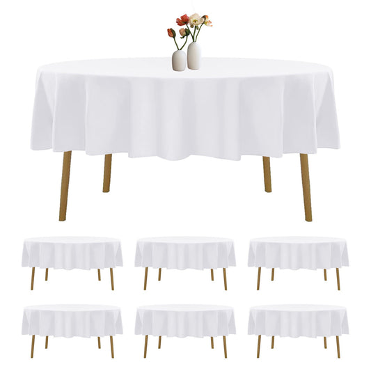 6 Pack Round Tablecloth 90 Inches White Table Cloth Stain and Wrinkle Resistant Washable Polyester Fabric Table Cover for Party, Wedding and Banquet Decoration