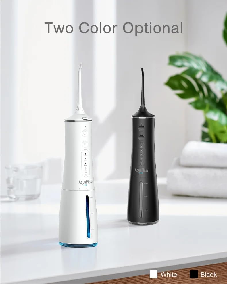 AquaFloss Pro Water Dental Flosser Teeth Pick Portable Cordless Oral Irrigator 300ml Water Tank Rechargeable Travel Teeth Cleaner IPX7 Waterproof Electric Water Flosser BV609 (Black)