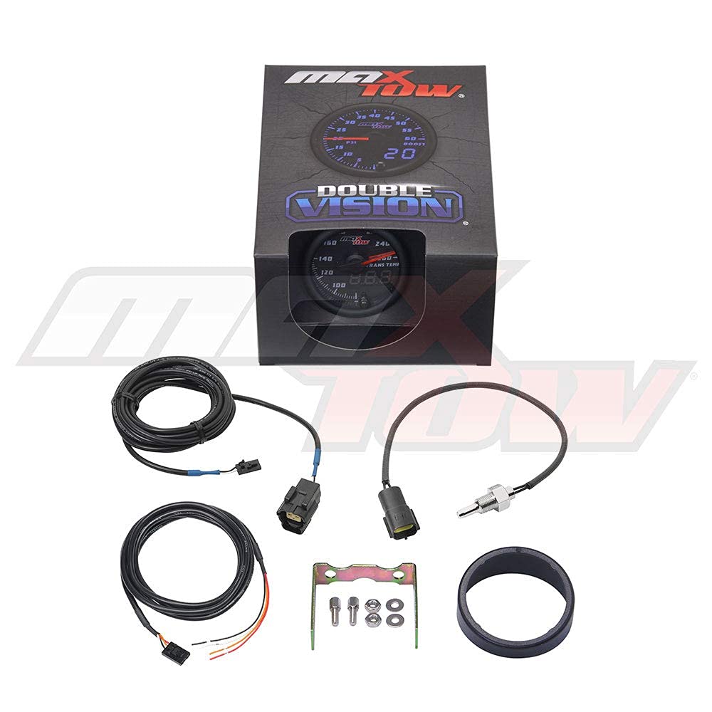 MaxTow Double Vision 260 F Transmission Temperature Gauge Kit - Includes Electronic Sensor - Black Gauge Face - Blue LED Illuminated Dial - Analog & Digital Readouts - for Trucks - 2-1/16" 52mm