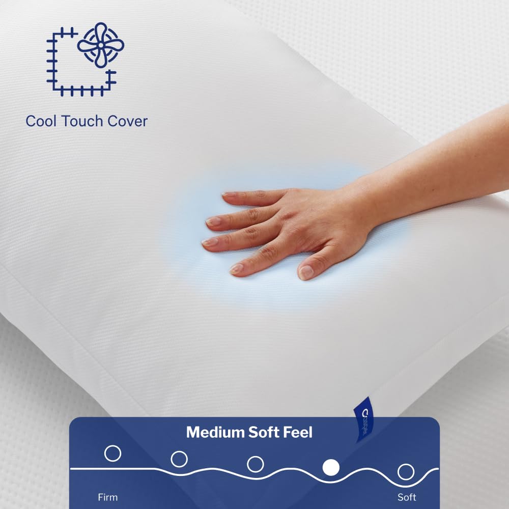 Casper Sleep Essential Cooling Pillow, Standard Size – Cooling Cover, Medium Soft Feel, Down-Alternative Fill, Supports Side, Back & Stomach Sleepers