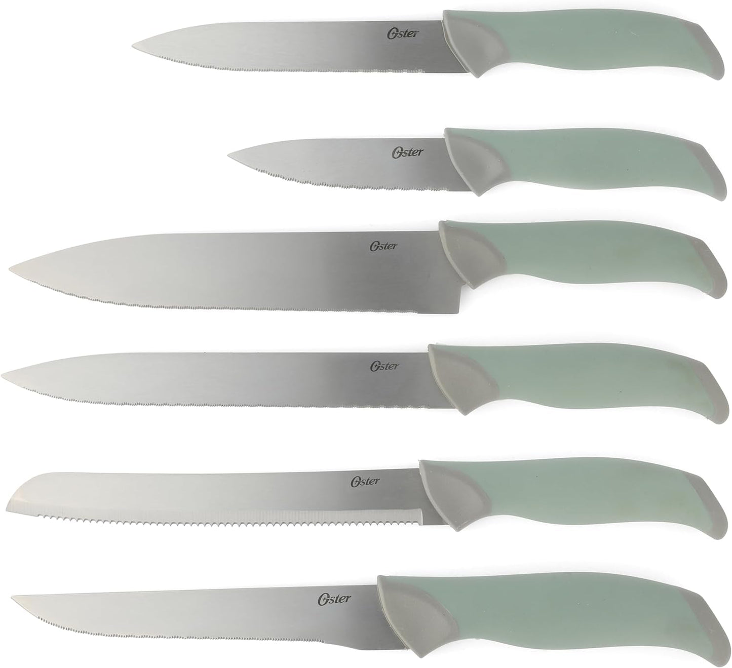 Oster Lindbergh 14 Piece Stainless Steel Kitchen Knife Block Set - Sage Green W/Black Knife Block - Cuchillos Para Cocina