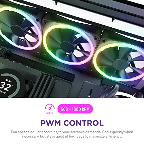 NZXT F140 RGB Twin Pack – 2 x 140mm RGB PWM PC Fans with RGB Controller – High Airflow, Low Noise – Fluid Dynamic Bearing – CAM Software Control – 18 LEDs per Fan – Black
