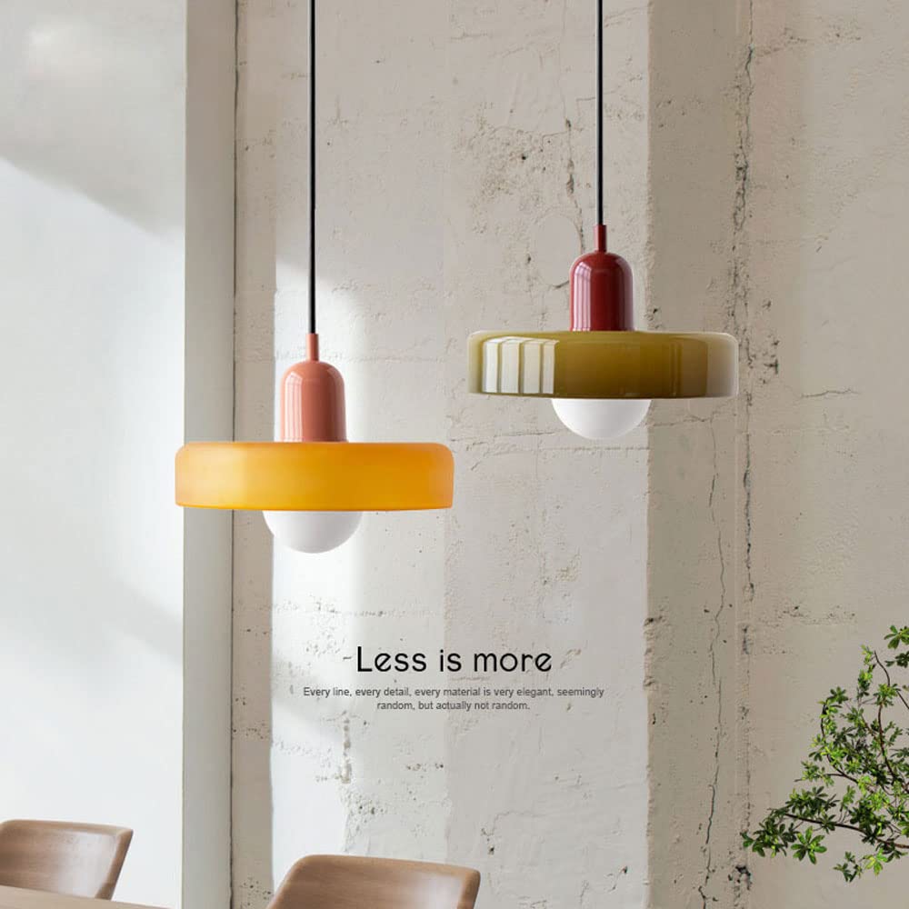 ACLBLK Mid Century Modern Pendant Light Orange Green Glass Hanging Light Nordic Large Single Lamp Vintage Farmhouse Dining Room Chandelier Over Table Kitchen Island Bedroom Hallway Restaurant