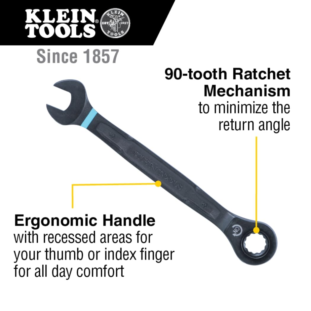 Klein Tools 69408MG Ratcheting Combination Wrench Set, Metric, 8-Piece, 8 to 19 mm, Steel Alloy, Foam Pouch, 90-Tooth