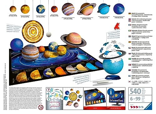 Ravensburger Solar System 540 Piece - 9 Planet 3D Jigsaw Puzzle Set for Kids & Adults | Easy Click Technology | Durable Material | Add a Splash of Color to Your Room Ages - No. 11668