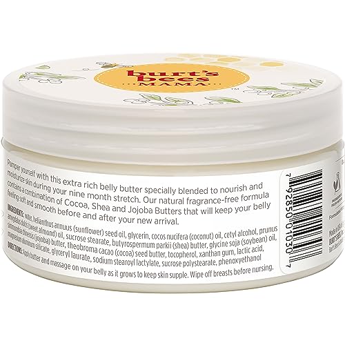 Burt's Bees Mama Belly Butter Stretch Mark Cream for Pregnancy Massages Body & Reduces Scar Appearance, Prenatal & Postnatal Tummy Skin Care, Shea Butter & Vitamin E Rich Formula, 6.5 Oz (Pack of 3)