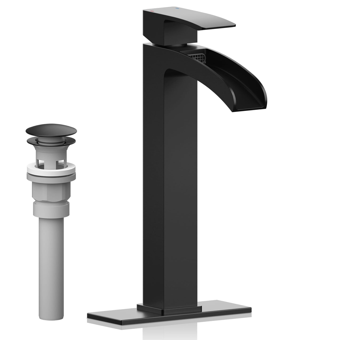 Lavatrum Bathroom Faucet Tall Vessel Faucet Matte Black Waterfall Deck Mount Single Handle Lavatory with Water Supply Line Lavatory Vanity