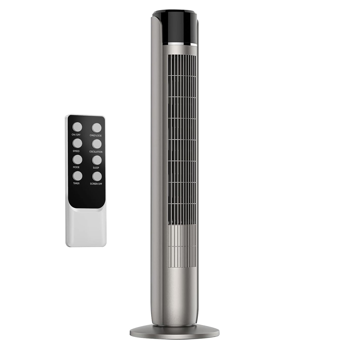 Tower Fan for Bedroom, Bladeless Cooling Fan with Remote, 60° Oscillating Standing Fan with 28dB Quiet for Sleep, 12H Timer, 5 Speeds 4 Modes, LED Display, 20ft/s Velocity Floor Fan for Indoor Use