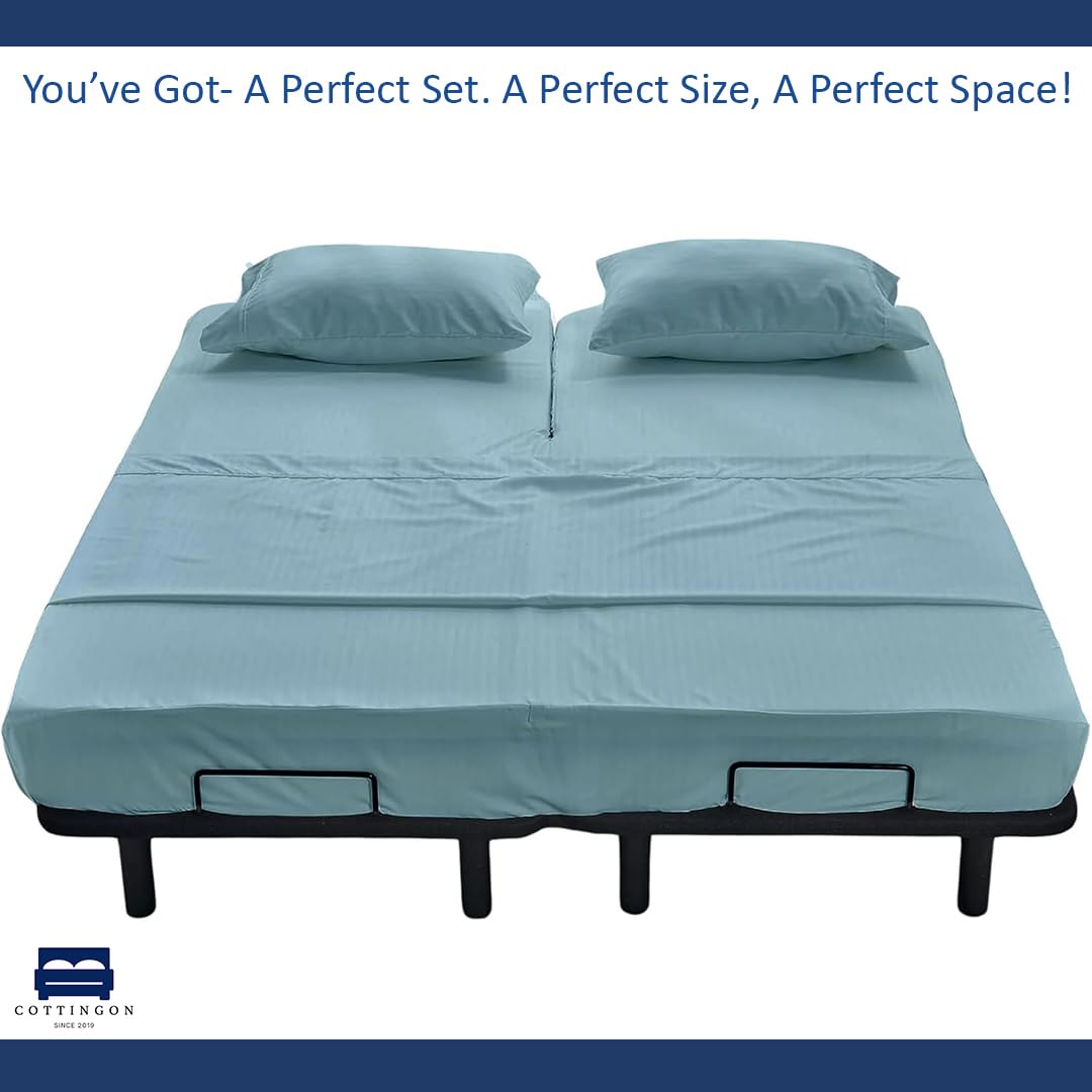 Cottingon 4 Piece Flex Head King Sheet Set, Top 34 Inch Split Sheets for Sleep Number Adjustable Beds, Soft Breathable 100% Egyptian Cotton, Fits Upto 16" Deep Mattress 78"X80"+ 34", Light Blue