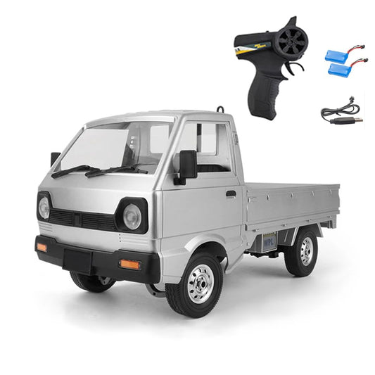 Dodoore WPL D12 RC Kei Truck, 1:10 Scale Remote Control Drift Car, 2.4GHz All Terrain Off Road Pickup Truck Crawler with Brushed Motor, LED Headlights, 2 Batteries RTR for Adults (Silver)