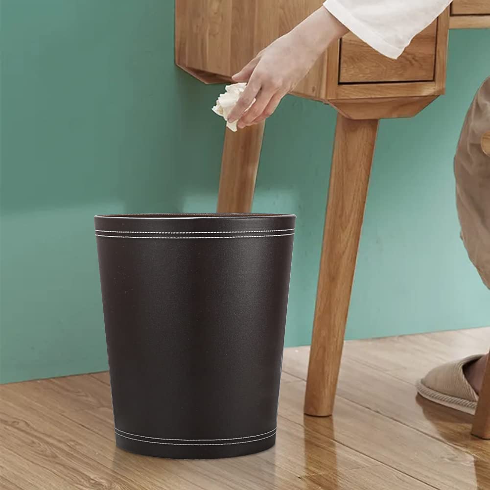 KINGFOM 3 Pack PU Leather Small Office Trash Can Wastebasket, Round Garbage Container Bin for Bathrooms, Powder Rooms, Kitchens, Home, Bedroom, High-Class Hotel, Black