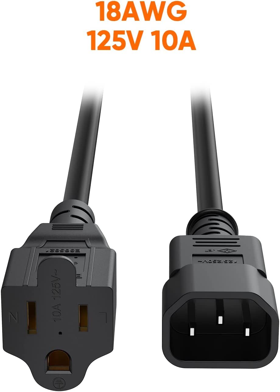 CableCreation [10-Pack] 1 Foot 18AWG Standard Computer Power Adapter Cord NEMA 5-15R Receptacle to IEC320 C14, 0.3M/Black