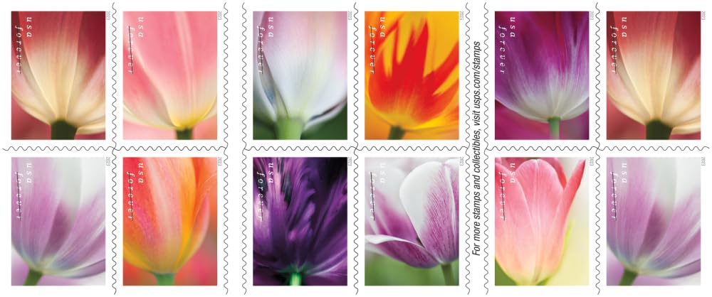 Tulip Blossom Forever Postage Stamp - 2 Books of 20 US First Class Flower Wedding Celebration Party Garden Announcement (40 Stamps)