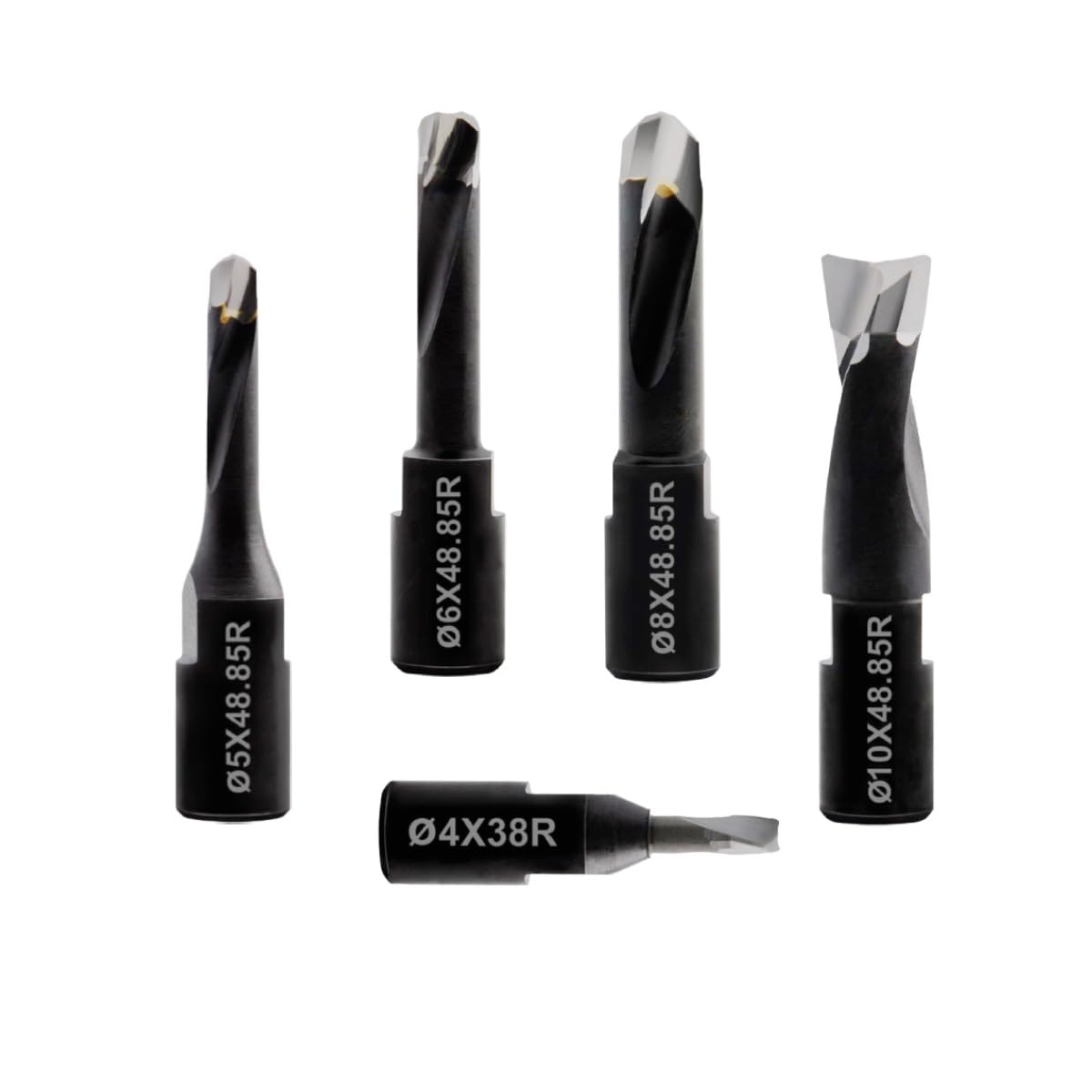 Solid Carbide Bit Set for Domino Jointing Machine, 5 Pieces, 4mm-10mm Cutting Diameters, Black PTFE Coating