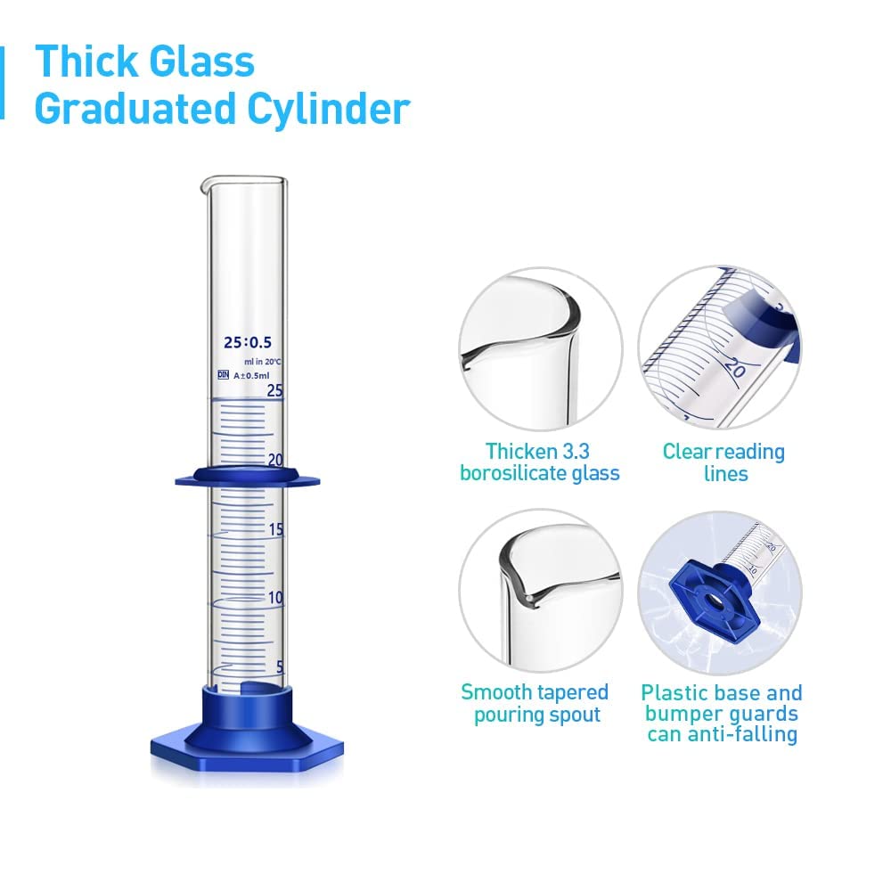 10PCS Graduated Cylinder Measuring Cylinder Thick Glass Lab Cylinders Glass Graduated Cylinder Glass Measuring Cylinder(25ML)