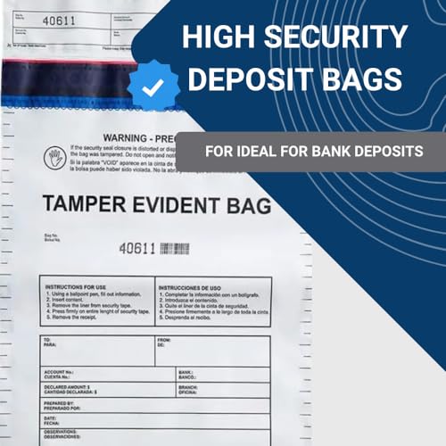 USPACKSMART 12”x16" Opaque Plastic Deposit Bags with Security Tape Tamper Evident - Secure Bank Deposits, Cash Handling, & Currency Transport | Self-Sealing Tape with Hidden Graphics | 100-Pack