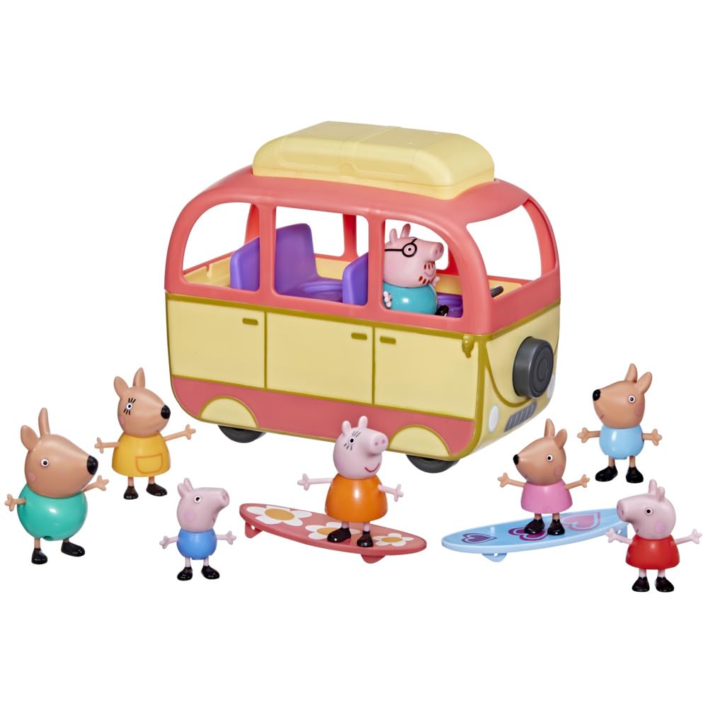 Peppa Pig Peppa Visits Australia Campervan Vehicle Preschool Toy with Rolling Wheels; Includes 8 Figures, 4 Accessories, for Ages 3 and Up