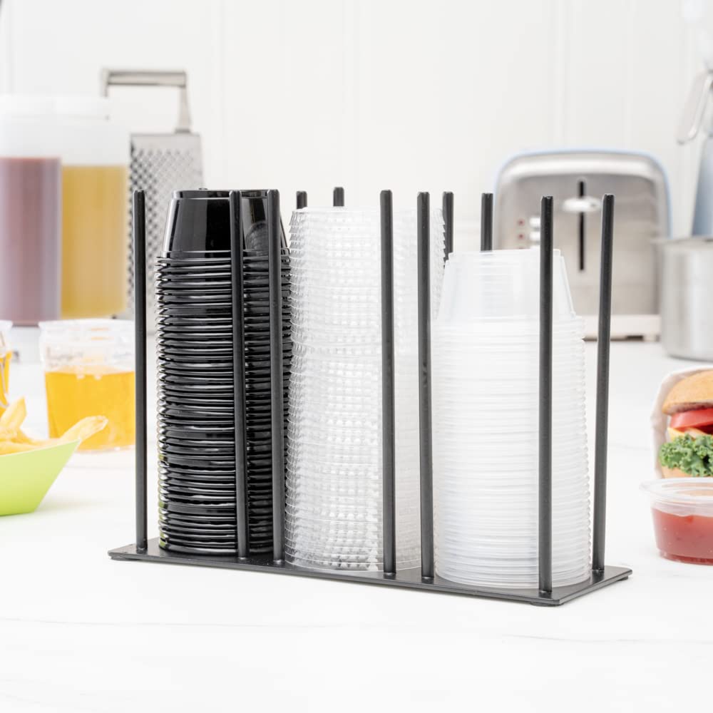 Restaurantware-Chef 101 8.25 x 3 x 6 Cup And Lid Organizer, 1 3-Section Cup And Lid Holder - Horizontal Design, Compact, Black Iron Dispenser, For Countertops And Storage