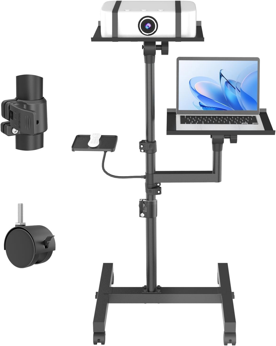GSOW 2 Shelves Projector Stand, Height Adjustable to 47 Inches, Mobile Laptop Cart on Wheels, Heavy Duty Projector Tripod Stand, Rolling Laptop Floor Stand for Bedside, Office, Home, Game Room