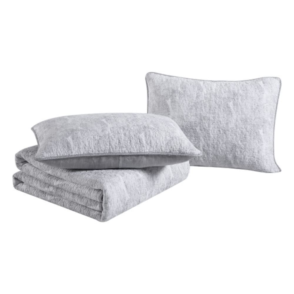 Tommy Bahama - Queen Quilt Set, Reversible Cotton Bedroom Decor with Matching Shams, Coastal Bedding with Textured Reverse(Distressed Water Leaves Grey, Queen)
