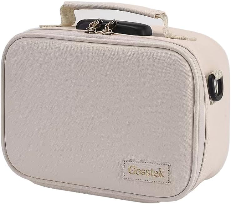 Gosstek PU Leather Storage Bag with 10 PCS Accessories, Portable Cosmetic Box Case with Lock and Great Gift for Women, Childproof Organization Container Box 9 X 6 X 4 Inches (Beige)