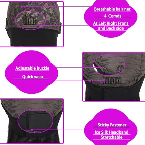 Comfair Headband Wig Human Hair Bob Short Straight Human Hair Headband Wig Wear And Go Glueless Wigs 180% Density None Lace Natural Color Bob Short Human Hair Wigs for Black Women