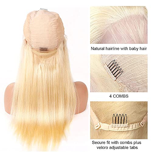 613 Lace Front Wig Human Hair 13x4 Blonde Lace Front Wigs 26Inch 210% Density 613 HD Lace Frontal Wig for Women 12A Brazilian Straight Human Hair Wig Glueless Wigs Pre Plucked with Baby Hair