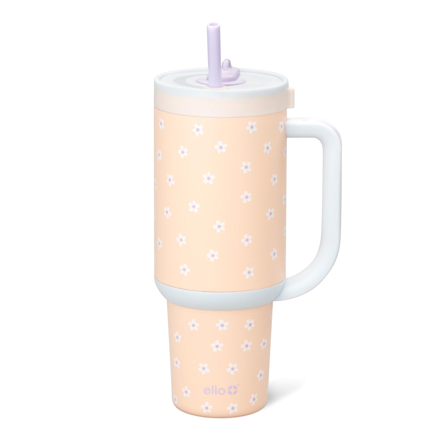 Ello Oasis 40 oz Tumbler with Handle & Retracting Straw | Reusable Insulated Stainless Steel Cup 100% Leakproof, Gifts for Teens Women Men | Keeps cold for 24 Hours, Cup Holder Friendly, Daisies