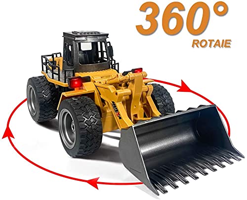 kkny Remote Control Bulldozer Toy Truck, 1/18 Scale RC Metal Rc Front Loader 4WD Construction Vehicles for Boys Girls Kids with Rechargeable Two Battery 6+Year