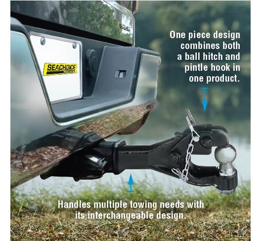 Seachoice 6-Ton Pintle Ball Hitch, 2 In. Ball, Trailer Towing, Black