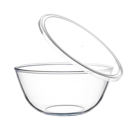 CGNWEEPS 4.7QT Large Glass Mixing Bowl with White Lid, Big Salad Bowl with Lid, Large Glass Bowls for Sourdough and Kithen