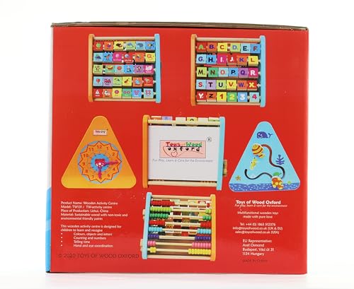 TOWO Wooden Activity Centre Triangle Toys - flip Flop Alphabet Blocks Abacus Clock - Activity Cube for Toddlers 5 in 1- for Babies Montessori Learning-Wooden Toys for 1 Year Old