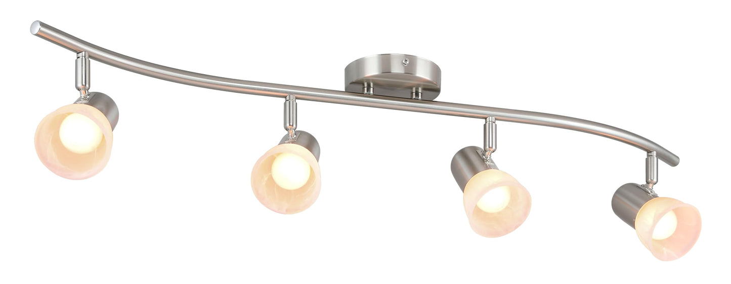 XiNBEi Lighting Track Lighting, 4 Light S-Shaped Track Light Bar with Glass, Modern Kitchen Ceiling Light Bar Brushed Nickel XB-TR1238-4-BN