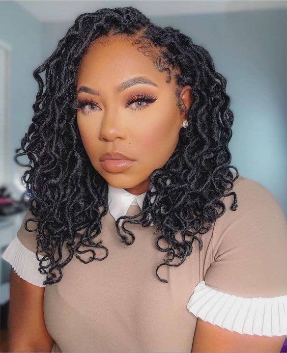 X-TRESS Braided Wig Faux Locs Wigs for Black Women Embroidered Full Lace Front Braided Wigs with Baby Hair 14 Inch Black Color Synthetic Lace Front Wig Braid Hair Wig Short Twist Wig