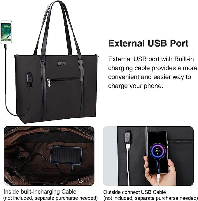 Laptop Tote Bag for Women 17.3 Inch Laptop Bag Large Teacher Tote Bag Waterproof Nylon Work Bag with Wristlet Wallet Computer Tote Bag Handbag Satchel Shoulder Bag (2pcs)