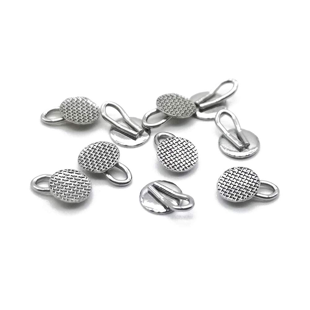 Dental Orthodontic Braces Bondable Lingual Buttons With Traction Hooks,10pcs/Pack, Mesh Base (5 Packs)