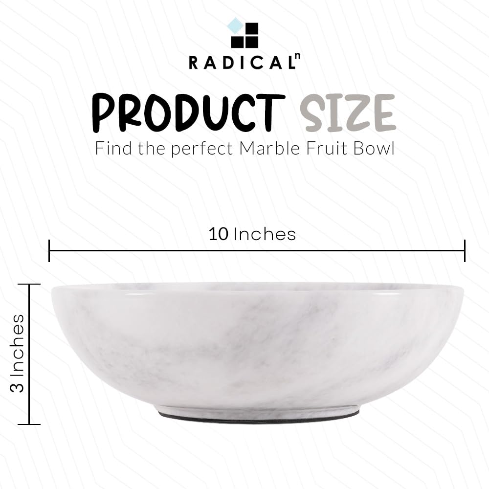 Radicaln Marble Fruit Bowl 10" Inches White Handmade Candy Bowl for Kitchen, Elegant Marble Bowl for Coffee Table Decor, Fruit Dish Holder for Countertop, Entryway Table Bowls, Modern Kitchen Decor