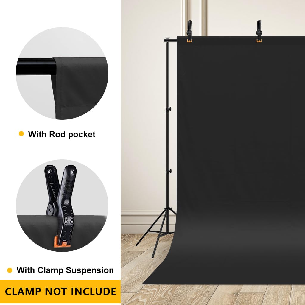 CPLIRIS 10x20ft Black Backdrop for Photography, Pure Polyester Black Photo Booth Backdrop Collapsible Black Screen Curtain with for Portrait Photoshoot, Party and Video